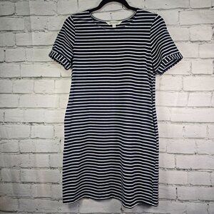 WOMENS DAVI AND DANI KNIT SHIFT ALINE DRESS NAVY WITH WHITE STRIPES SIZE SMALL